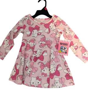 Hello Kitty Toddler Girls Pink Long Sleeve Drop Waist Dress Size 18 Months